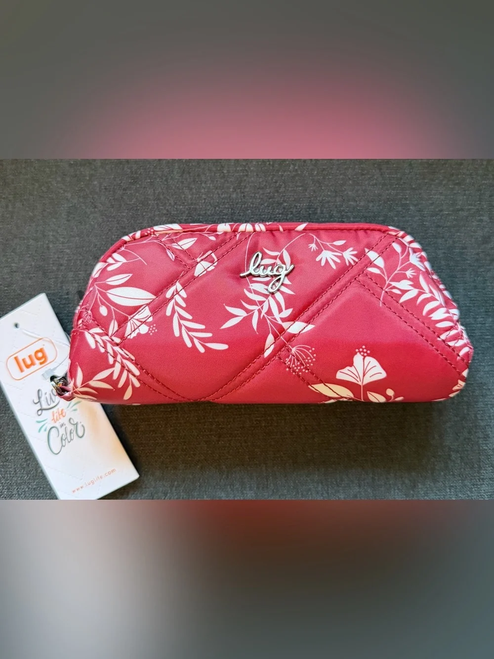 Lug Bobsled XL Eyeglass Pouch Case Bag – Flourish Red (White Flowers Floral)